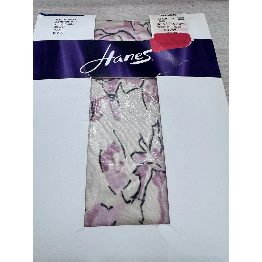 Hanes Floral Print‎  Nude Pantyhose Sz. EF Style OA454  Made in Italy Vtg 2004